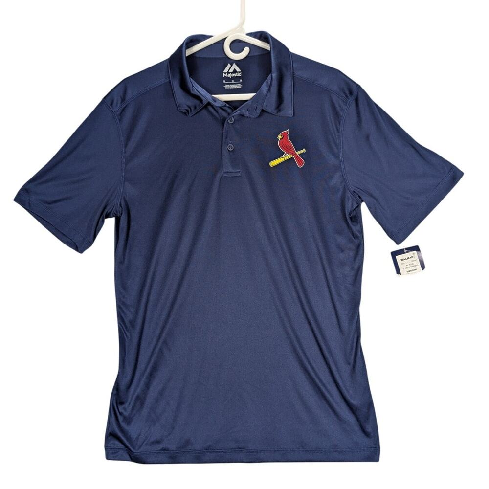 Majestic Cardinals Shirt Mens Medium Navy Blue Baseball St Louis Polo Preppy